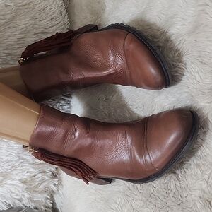 PIKOLINOS Andora Brown Leather Ankle Booties with Tassel